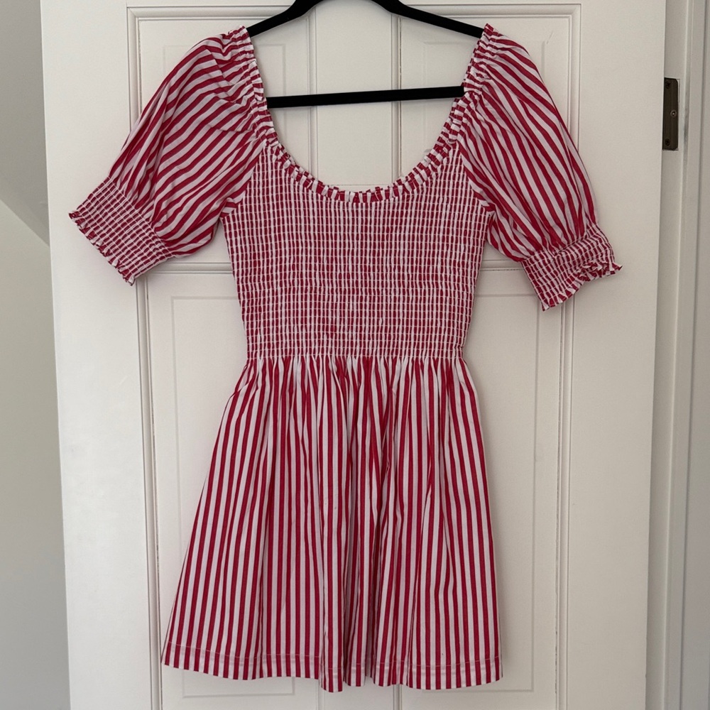 Hill House Home Red and White Striped Smocked Mini Dress